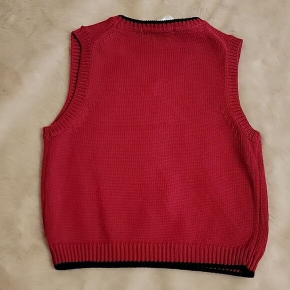 JANIE AND JACK RED SWEATER VEST WITH EMBROIDERED TRAINS, SIZE 18-24 MONTHS - Picture 4 of 4